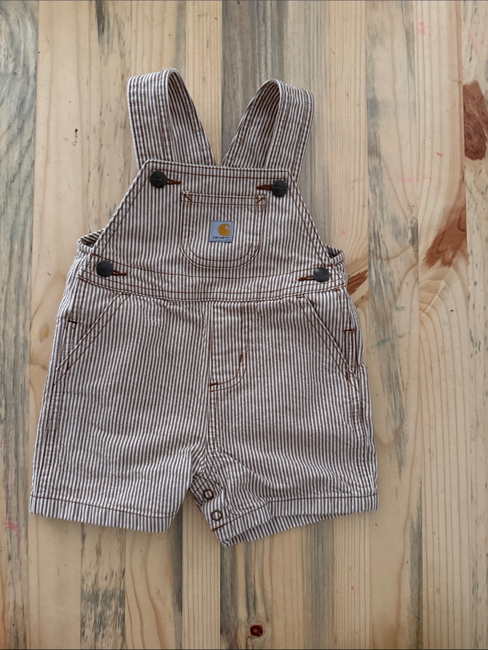 Carhartt Brown and Cream Stripe Short Overalls for Kids